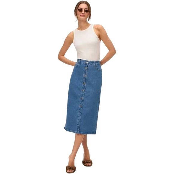 Vero Moda Button Front Midi Denim Skirt Light Blue Medium NWT - Picture 3 of 6